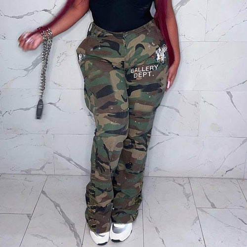 Camouflage Pocket Overalls Flared Trousers