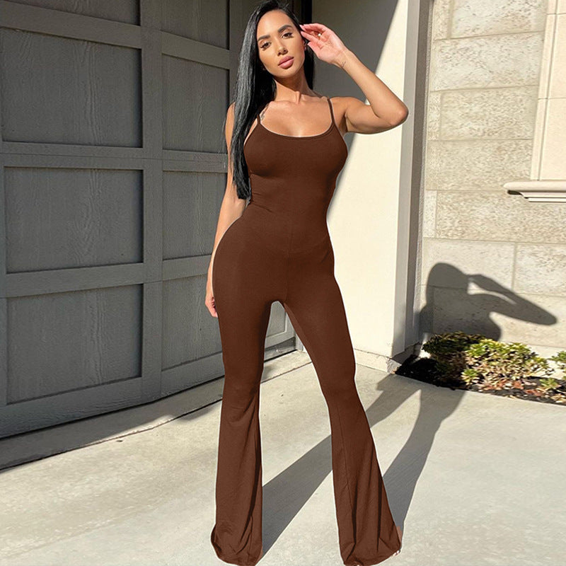 Sexy U-Neck Backless Bodycon Solid Color Jumpsuit with Spaghetti